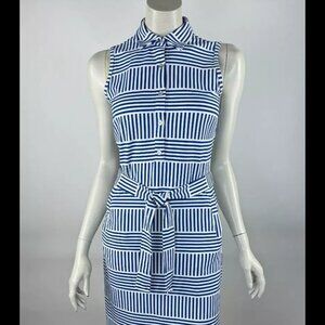J McLaughlin Sleeveless Dolly Dress XL Striped Blue (MISSING BELT)